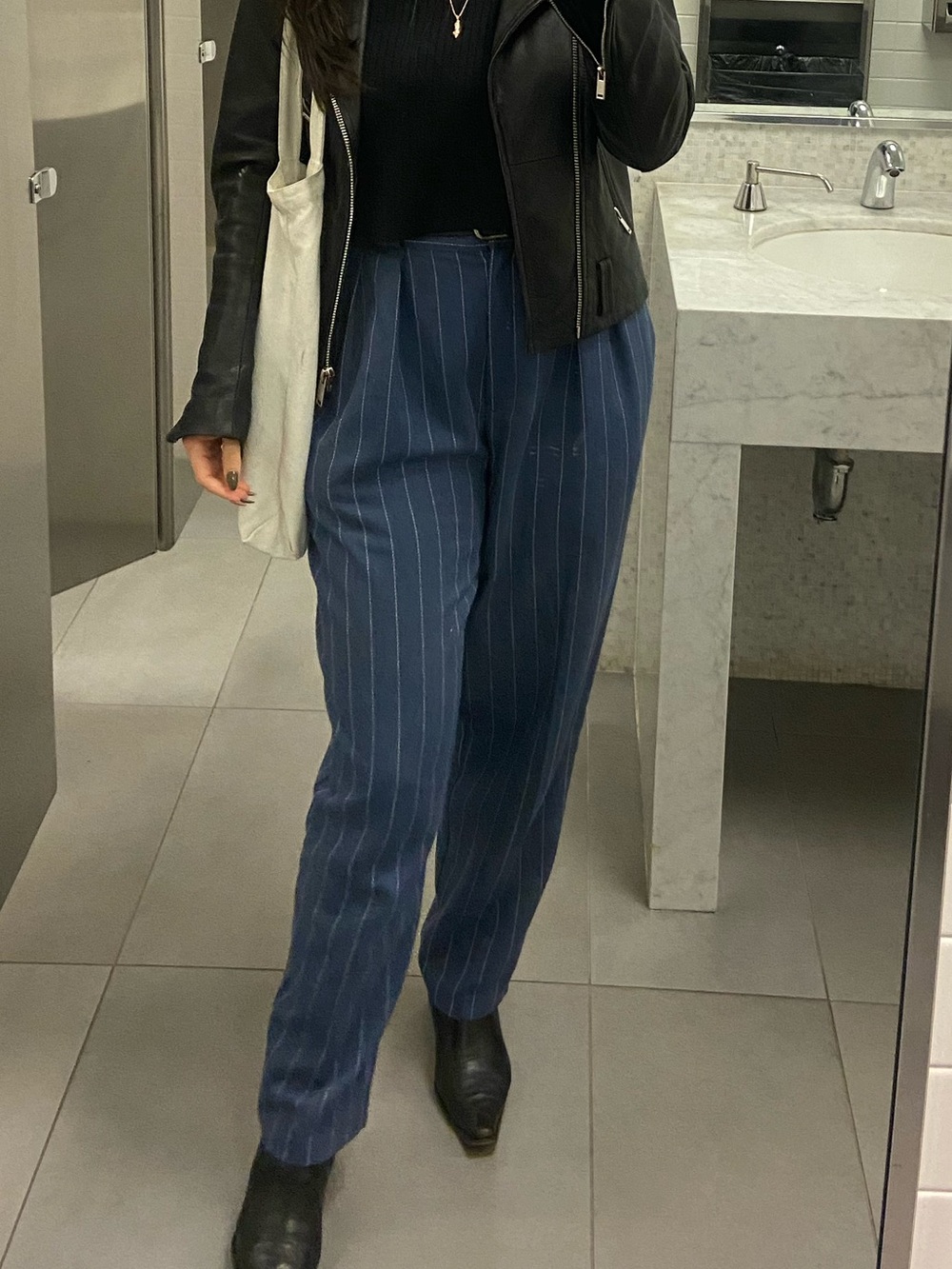 Vintage Blue Pinstripe Trousers - Straight Leg